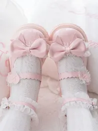 Lolita Kawaii Mary Janes skor kvinnliga japanska stil båge söta lägenheter skor kvinnliga eleganta hjärtformade kausala runda tå skor sommar 240314