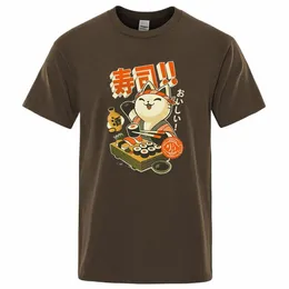 japan Sushi Chef Cat Cartos Men Tshirt Oversized Loose Clothes Street Cott T Shirts Fi T-Shirts Casual Brand Tshirt S9hx#