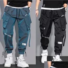 Calças masculinas homens carga moda hip hop mti-bolso calças na moda streetwear sólido sweatpants pantalones casuales para hombre gota de dhtdo