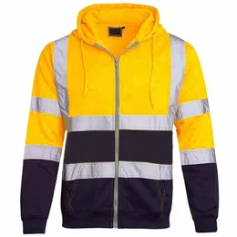 Männer Arbeitskleidung Hohe Sichtbarkeit Arbeitsjacke Mantel Herren Reflektierende Sicherheit Sweatshirt Mit Kapuze Mantel Wrok Kleidung Winterjacken a0Qy #