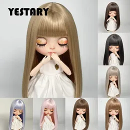 Yestary bjd boneca peruca é adequado para blythe tamanho boneca acessórios perucas de seda macia cabelo longo moda cabelo reto cinza franja perucas 240315