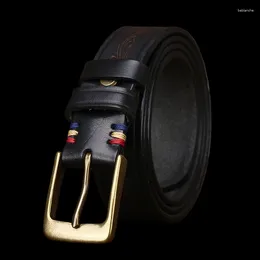 Bälten Stylish Men's Belt äkta läderlasergraverad blommönster Koppar Buckle Fashion för män Hög kvalitet