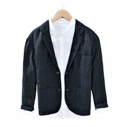 classic 100%Linen Men's Blazers Spring Autumn Busin Formal Loose Coat Fi Simple Solid Youth Trajes Elegante Para Hombres m4h5#