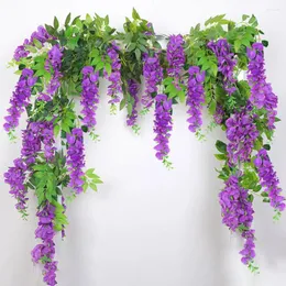 Dekorativa blommor Wisteria Flower Simulation Fake Vine Wrapped Around Plast String för Wedding Party Garden Outdoor Greenery Home