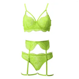 BHs Sets Dessous sexy Frauen Lenceria para Damas Blumenspitze Bra Strumpfband Gürtel Tanga Anzug Damen Solid Color Unterwäsche Set Bielizna Damska