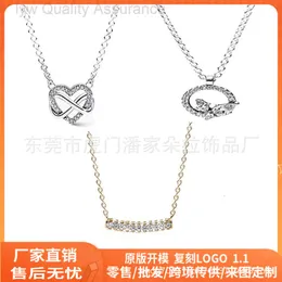 مصمم Pandoras Necklace Pans Platinum S925 Silver Plated Mothers Day Series Diamond Heart Necklace Light Luxury Frasnable and High