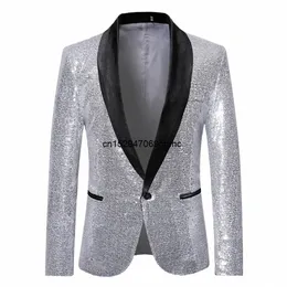 men's Suit Jacket Coat Single Butt Nightclub Party Sequin Glitter Gentleman Blazer Dr Stage Jacket Bling Suit Coat G9Py#