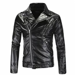Outono e inverno masculino lapela magro encaixe qua pu jaqueta de couro da motocicleta jaqueta de couro punk rock busin jaqueta a1if #