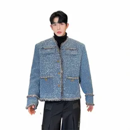 noymei Wed Fr Denim Silhouette Wide Shaped Small Fragrant Style Jacket Male Ruffian Handsome Top Men's Short Coat WA3145 d3EL#