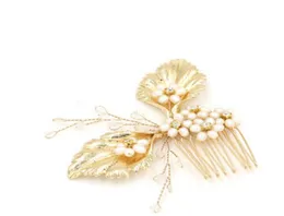 Vintage Hochzeit Kopfschmuck Haarschmuck Golden Leaf Kamm mit Perlen Strass Frauen Haarschmuck Brautschmuck BWHP4081010385