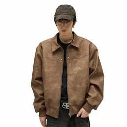 Hip Hop Retro Motocicleta Jaquetas De Couro Homem American Street Casual Camurça Bomber Casacos Primavera Outono Zipper Bonito Outwear Novo A2HH #