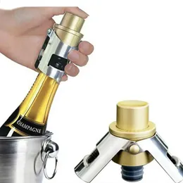 Bärbar rostfritt stål Champagne Stopper Cork Sparkling Wine Bottle Plug Sealer Push-Type Uppblåsbar Champagne Plug Cap