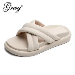 Chinelos GRWG Verão Mulheres Interior Ao Ar Livre Macio Grosso Sola Sandálias Open Toe Trend Slides Anti-Slip Beach Shoes Flip Flops