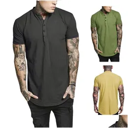 Homens camisetas Mens Designer Camisetas Joker Algodão O-pescoço com Botão Sólido Fino Slim Fit Confortável para Usar Verão Manga Curta Drop Dhbw8