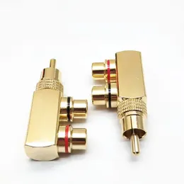 2024 Pistol pure copper gold-plated lotus RCA one in two audio and video tee RCA one male and two female AV adapter male and female