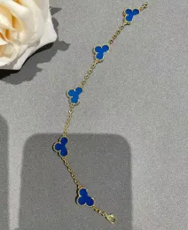 2024 V gold material Luxury quality charm 5pcs flowers pendant bracelet with blue in gold plated color have box stamp PS7474B