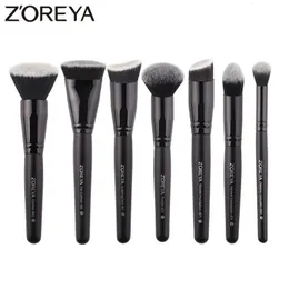 Zoreya preto pincéis de maquiagem conjunto olho rosto fundação cosmética pó blush sombra kabuki mistura compõem escova ferramenta de beleza 240313
