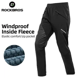 ROCKBROS Winter Cycling Pants Warm Thermal Fleece Windproof High Elastic Men Outdoor Sports Trousers Bike Bicycle Fitness Pants 240312