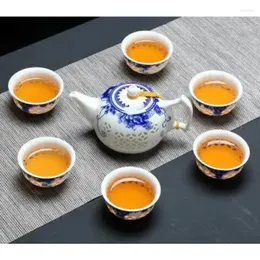 TEAWARE SETS BLÅ VIT UTGÅNG KERAMISK TEAPOT VARTLES TEA CUP PORCELAIN CHINES SET DRINKVERSIDA