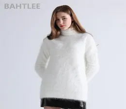 Bahtlee inverno feminino039s angora jumper gola alta pulôveres tricô camisola manga longa manter quente branco 2012234683555