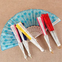 Dekorativa figurer Fan Folding Flower Dance Decoration Hand Håller Multicolor Party Plastic Satin Silk Spanish Style Accessories 2024