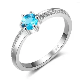 Cluster-Ringe für Damen, Hochzeit, 925er-Sterlingsilber, hübsch mit blauen/weißen runden Kristallsteinen, für Frauen, Verlobungsfeier, ausgefallener Schmuck