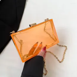 Evening Bags Transparent Pvc Shoulder Bag For Woman 2024 Luxury Designer Handbag And Purse Chain Crossbody Ladies Box Shape Clip