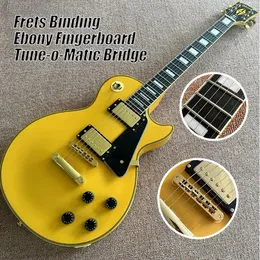 Żółta gitara elektryczna, podstrunnica hebanowa, wiązanie fryta, melodia mostu, złotego oprogramowania, 2 pickupy, bezpłatna wysyłka