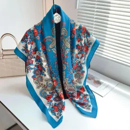 Halsdukar etnisk stil sjal 110 110 cm ljuddämpare siden halsduk lady utomhus tryck lyxhals hår dekorera pannband kerchief mjuk wrap