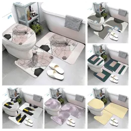 Mats Cobblestone Kabartmalı Üçlü Halı Ev Banyo Banyosu Seti Set Tuvalet Zemin Mat Banyo Emici Zemin Mat