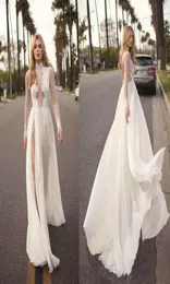 2019 Vintage Muse By Berta Bohemian Wedding Dresses A Line Lace Applique Side Split High Neck Sexy Beach Wedding Gown Plus Size EH5668424