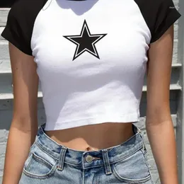 Herrdräkter 2024 Crop Tops Women Goth Star Clothes Y2K Summer T Shirts 2000s Eesthetic Short Sleeve Tees Young Girls Streetwear
