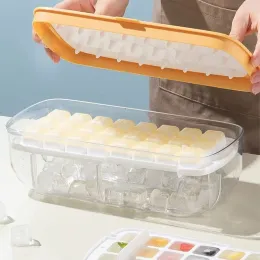 도구 프레스 유형 실리콘 아이스 큐브 메이커 2 in 1 아이스 큐브 아이스 트레이 제작 금형 상자 세트 창조적 주방 기기 여름 냉간 음료 DIY