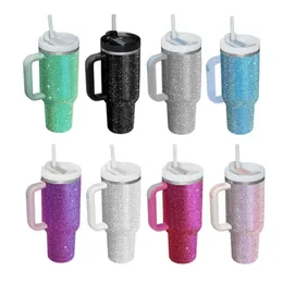 Rhinestone Shimmer 40Oz With Tumbler Handle Stainless Steel Big Capacity Beer Insulated Travel Coffee Mug 0511For DIY