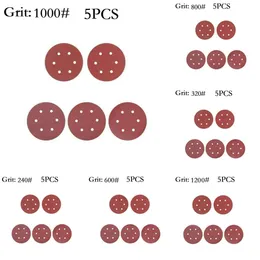 2024 5 pces 225mm lixa 6 furos lixa papel 40-2000grit elétrico polidor de parede acessórios lixa discos lixa abrasiva
