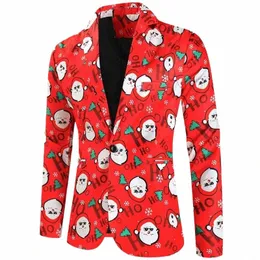 3d Natal Blazers Jaquetas para Homens Floral Impressão Pintura Mens Fi Suit Party Coat Casual Slim Fit Men Blazer Butts Suit T6Q6 #