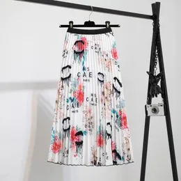 Designer High Quality Summer Women's Pleated Skirts Fashion High Waist Letter Logo Print Casual Mid-length Skirt