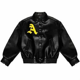 hip Hop Men Bomber Jacket Motorcycle Embroidery Leather College Jacket 2023 Fi Casual Varsity Jacket Unisex Baseball Coats S63J#