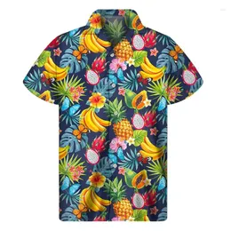 القمصان غير الرسمية للرجال مانجو موز أناناس قميص رسومات الرجال 3D طباعة الفاكهة هاواي الصيف شاطئ قصير الأكمام بزر الصلقة ألوها بلوزة
