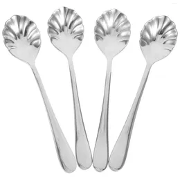 Kahve Kepçeleri 4 PCS Scoop Çay Kaşığı Tatlı Kabuk Şeklinde Mini Paslanmaz Çelik Dondurma