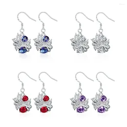 Orecchini Pendenti Blu Bianco Viola Cristallo Zircone Granato Argento Sterling 925 SPE025A/B/C/D