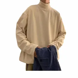 LG Sleeve Men T-Shirt Autumn Slim Fit Codziennie Fi Trendy Młodzież ciepła gruba koszulka podstawowa Trendy 62MP#