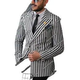 Adam Çizgili Pantolon Takım 2 Parça Busin Office Blazer Tailore yapımı Sağdıç Smokin Klasik Düğün Trajes Elegante Para Hombre D1c9#