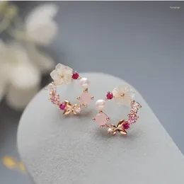 Dangle Earrings Y2k Pink Crystal Flower Pearl Butterfly Ear Studs Summer Arrival Korean Fashion Luxury Hoop For Women Jewelry Gift