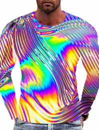 Girocollo Abbigliamento Abbigliamento Stampa 3D Outdoor Daily Lg Manica Vintage Fi T-shirt da uomo Tee Graphic Gradient Metallic Shirt j5ao #