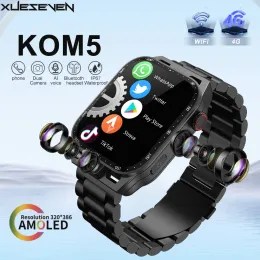 Relógios XUESEVEN KOM5 4G Smartwatch 1.96 "HD AMOLED Câmera Dupla Android 8.1 4GB + 64GB Cartão SIM Navegação GPS Homens à prova d'água Relógio inteligente