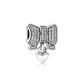 100% 925 Sterling Silver Cubic Zirconia Simple Bow Charms Fit Original European Charm Bracelet Fashion Women Wedding Engagement Je212E