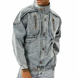 American Retro Snowflake Wed Clothing Męska odzież Nowa dżinsowa kurtka motocyklowa luźna wszechstronna płaszcza kieszonkowa odzież wierzcha h7ur#