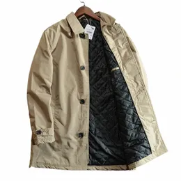 Herren Eleganter Windjacke Koreanischer Stil Einfache Cott-Jacke für Wärme im Winter Mittellanger Revers-Trenchcoat Butt Up Top H7hX #