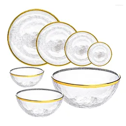 Bowls Minimalist Style Handmade Gold-rimmed Glass Tableware Transparent Crystal Hammer Pattern Household Dishes Plates